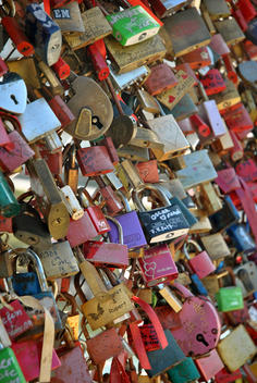 Love Locks on the Makartsteg Bridge over the Salzach River, Salzburg, Austria